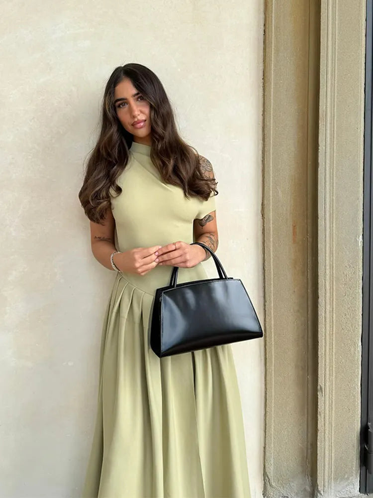 Elegante Groene Plooi Jurk van Stijlvol Dames