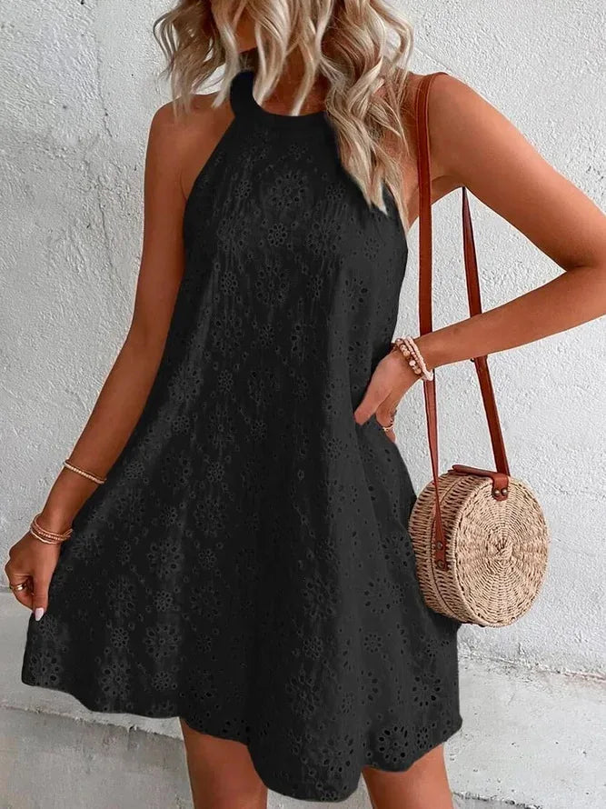 Ladies Elegant Summer Mini Dress White Sleeveless Party Dress