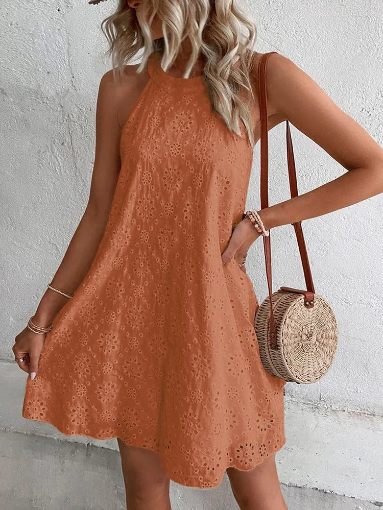 Ladies Elegant Summer Mini Dress White Sleeveless Party Dress