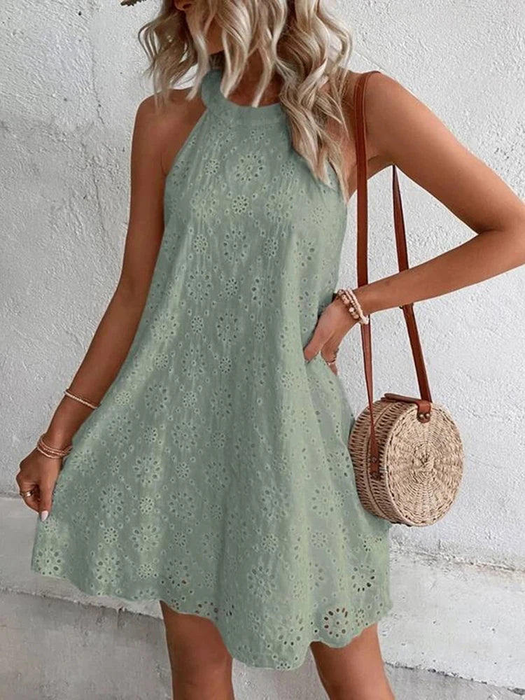 Ladies Elegant Summer Mini Dress White Sleeveless Party Dress