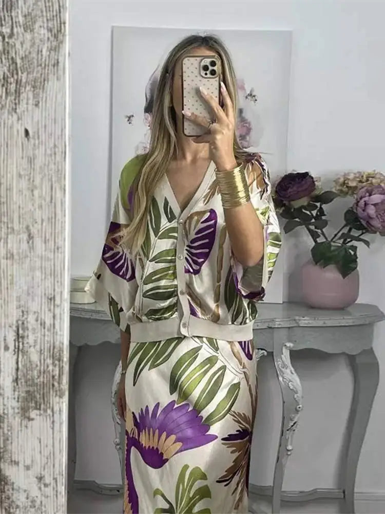 FloraModa Zomerse Chiffon Print Tweedelige Set