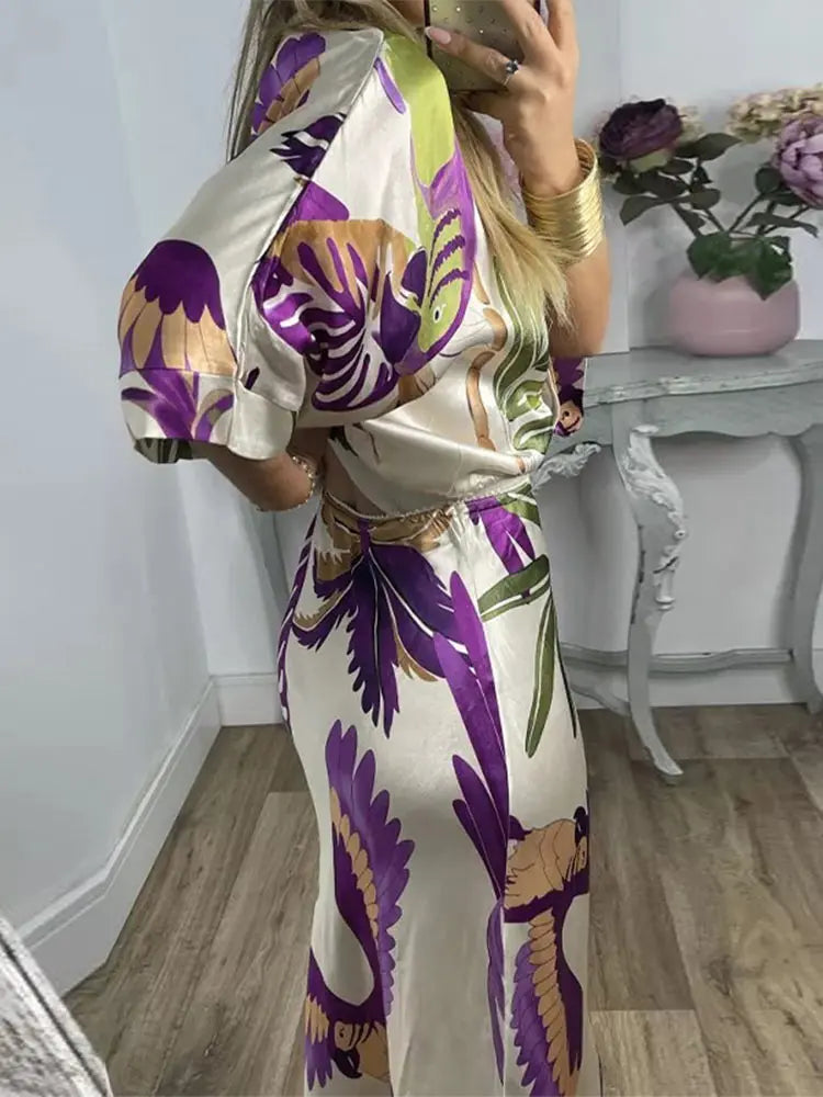 FloraModa Zomerse Chiffon Print Tweedelige Set