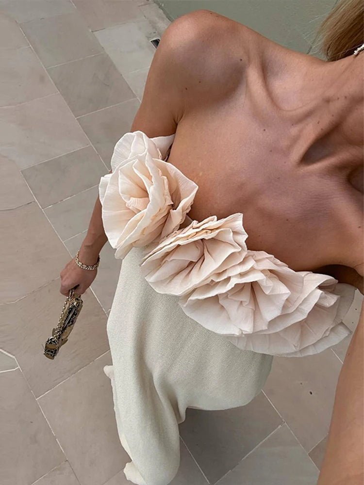 Bella Strapless 3D Bloem Bustier Lange Jurk