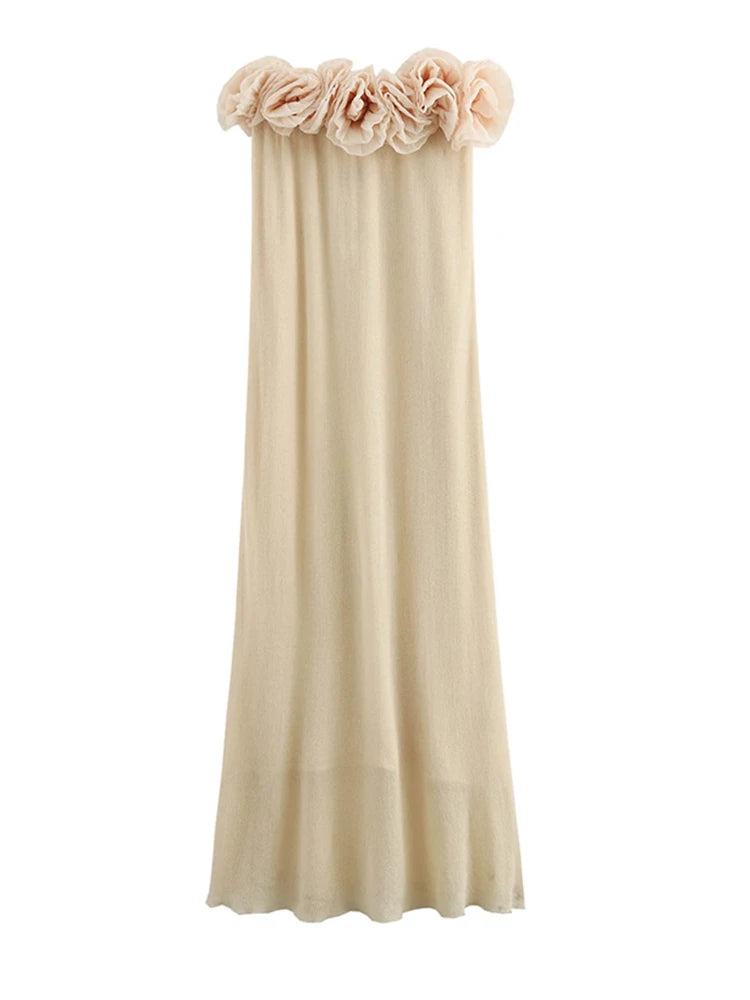 Bella Strapless 3D Bloem Bustier Lange Jurk