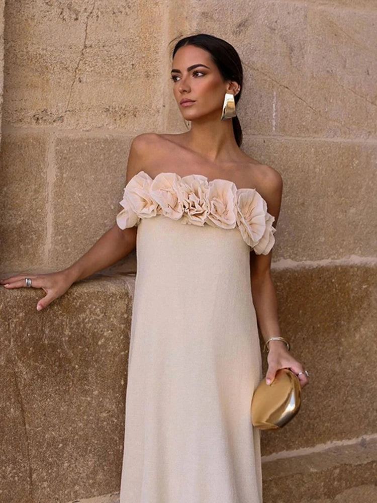 Bella Strapless 3D Bloem Bustier Lange Jurk