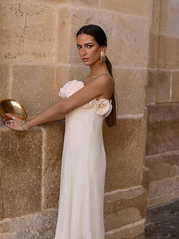 Bella Strapless 3D Bloem Bustier Lange Jurk