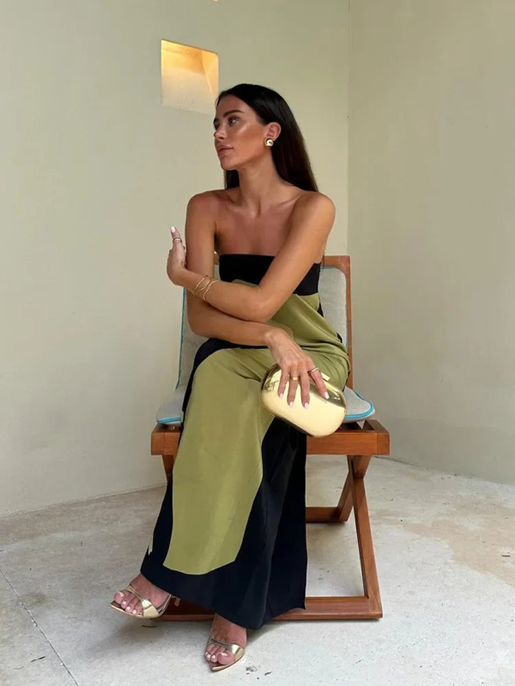 Elegante Strapless Maxi Jurk met Gedrukte Print