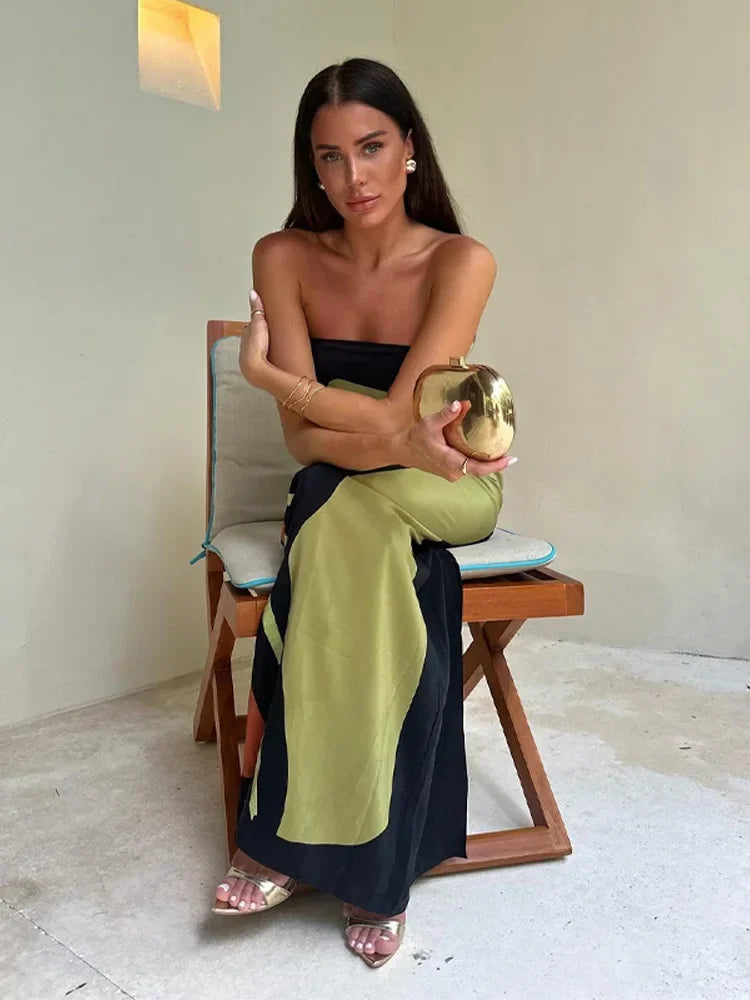 Elegante Strapless Maxi Jurk met Gedrukte Print