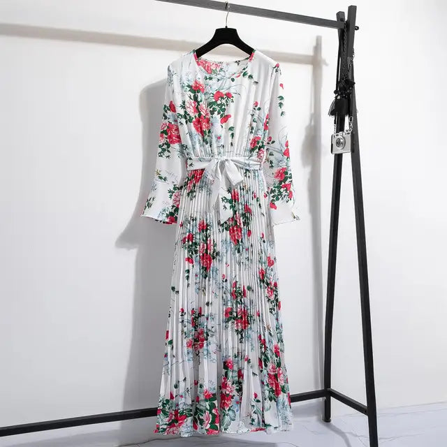 LenteBries Abito lungo in chiffon con stampa floreale e cintura