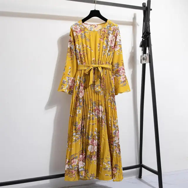 LenteBries Abito lungo in chiffon con stampa floreale e cintura