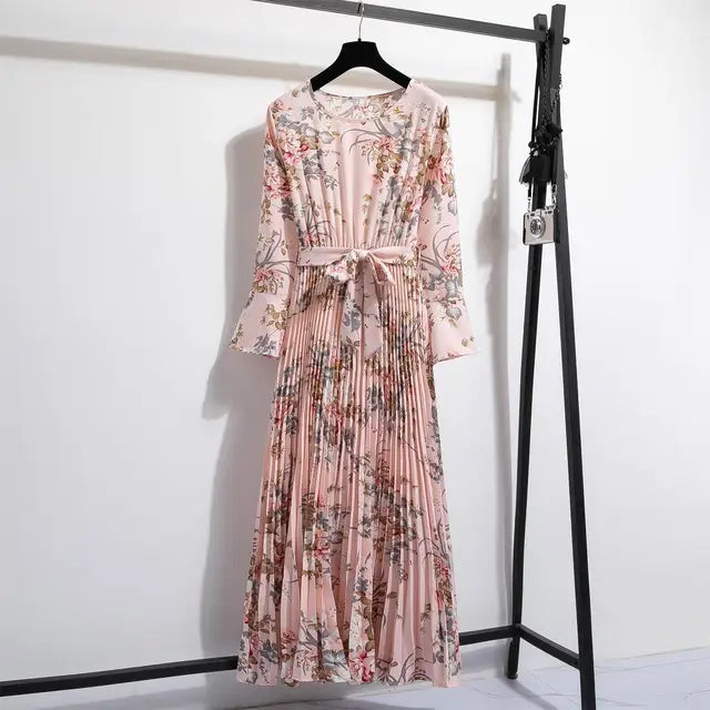 LenteBries Abito lungo in chiffon con stampa floreale e cintura