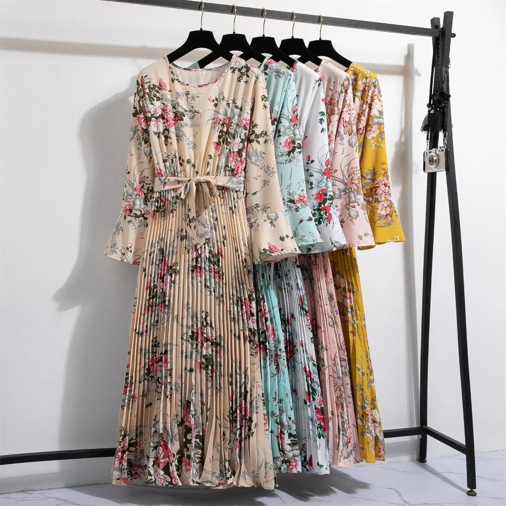 LenteBries Abito lungo in chiffon con stampa floreale e cintura