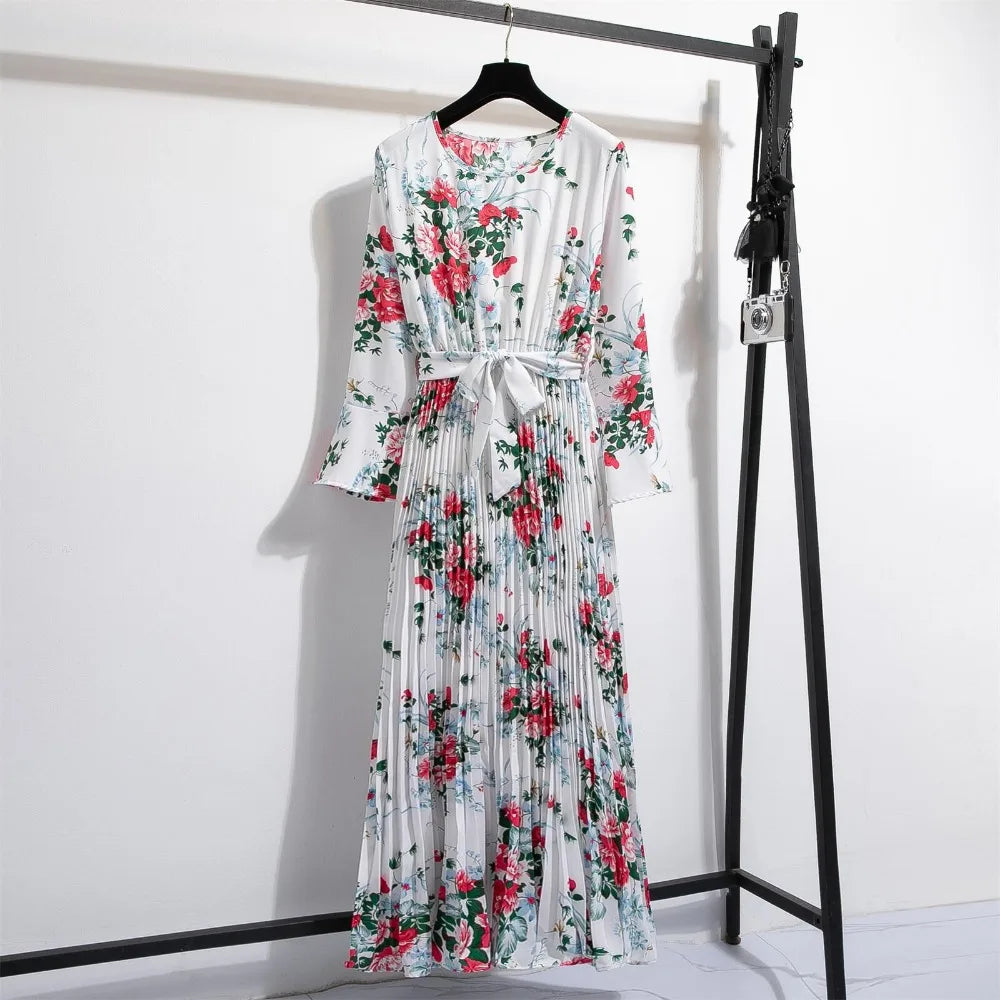 LenteBries Abito lungo in chiffon con stampa floreale e cintura