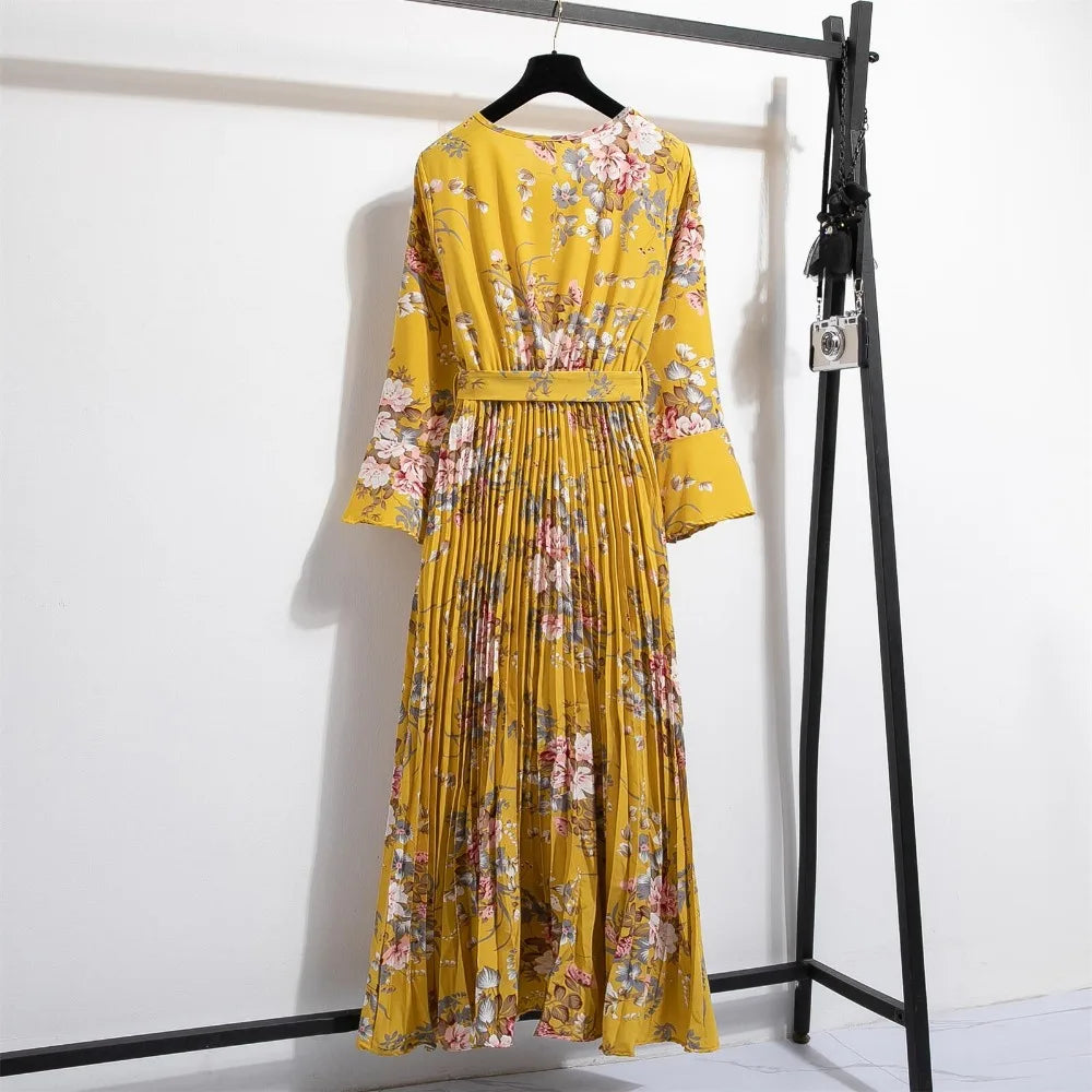 LenteBries Abito lungo in chiffon con stampa floreale e cintura