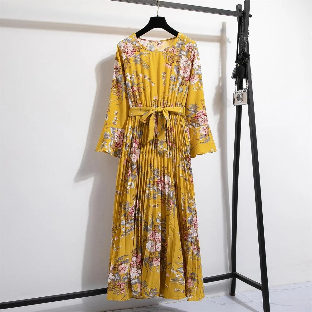 LenteBries Abito lungo in chiffon con stampa floreale e cintura