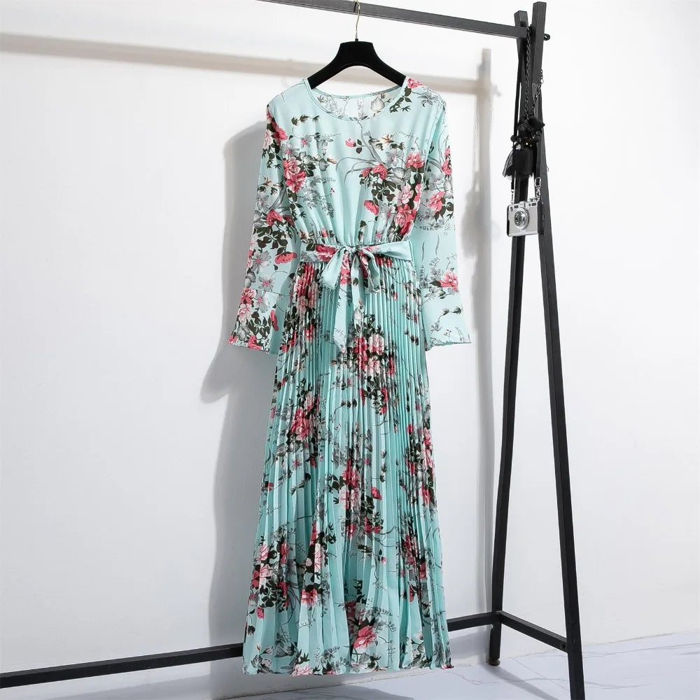 LenteBries Abito lungo in chiffon con stampa floreale e cintura