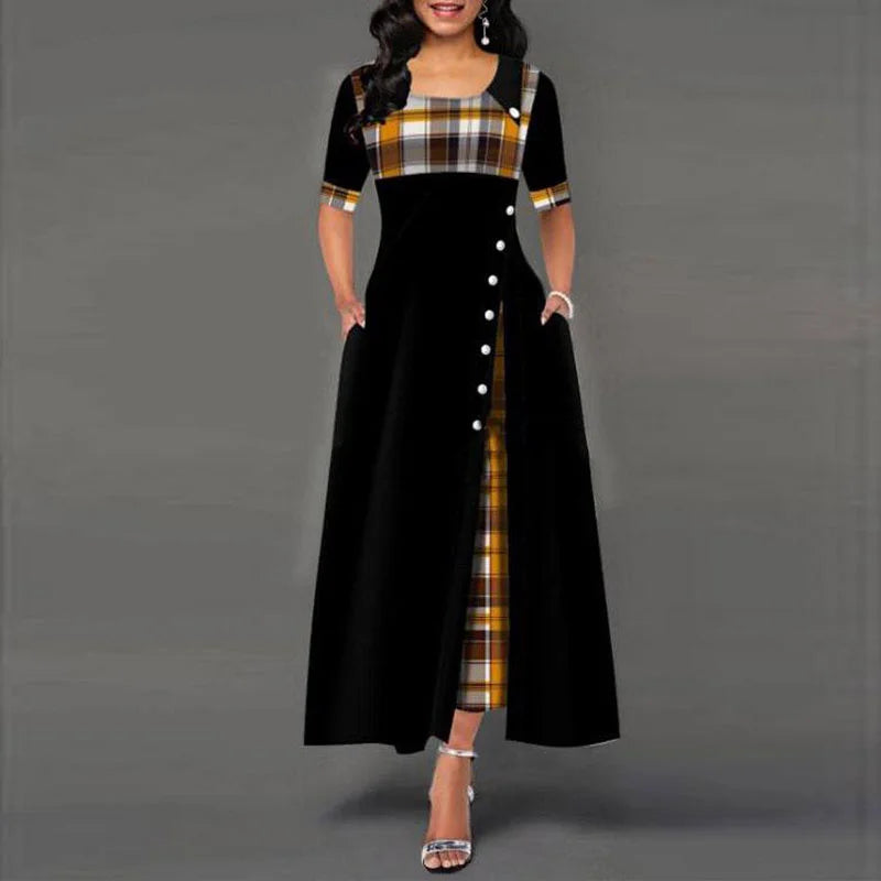 ModePracht Kariertes Vintage Maxikleid für Damen