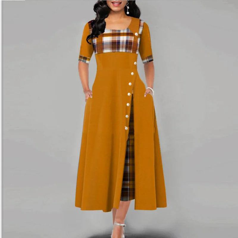 ModePracht Kariertes Vintage Maxikleid für Damen