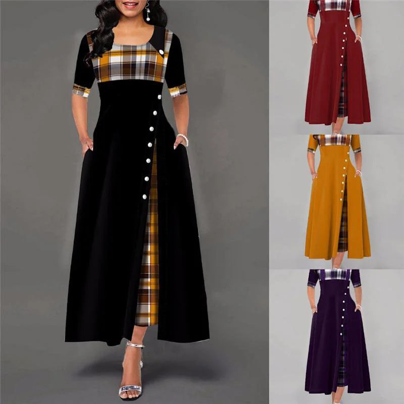 ModePracht Kariertes Vintage Maxikleid für Damen