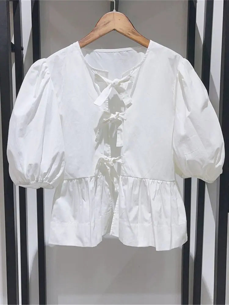 ZomerGlow Damenbluse mit Print und Schleife