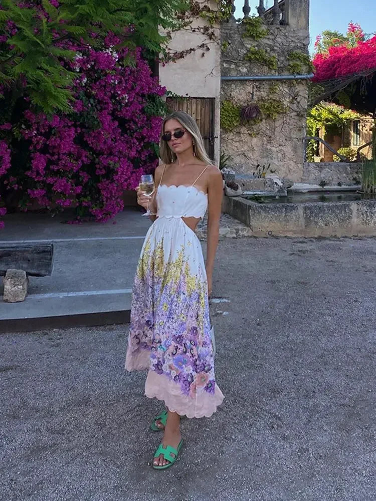 Vestito midi con stampa floreale vivace Leeter