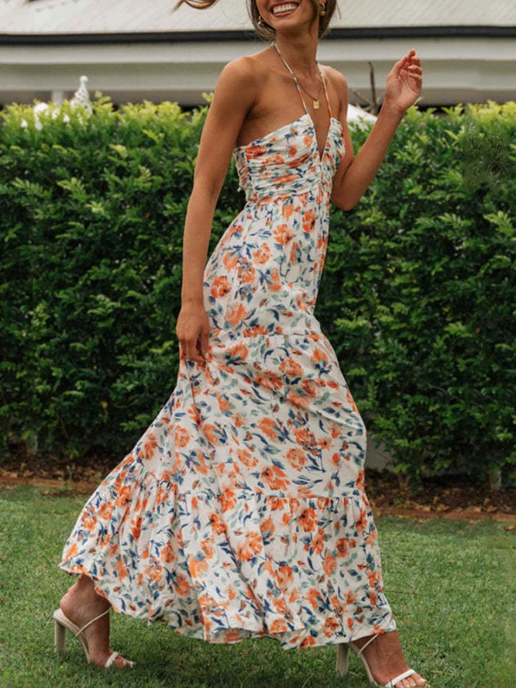 Splendore Estivo Abito Boho con Scollo all'Americana