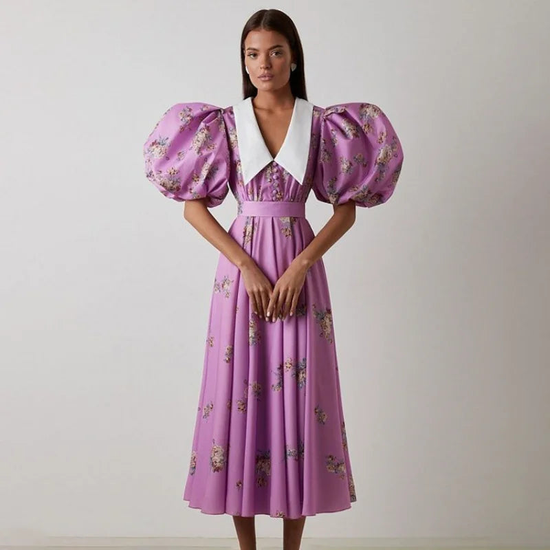 Enchanting Garden Style Floral Print Party Dress