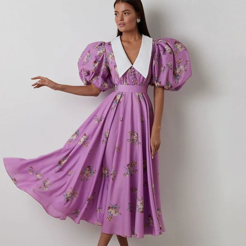 Enchanting Garden Style Floral Print Party Dress
