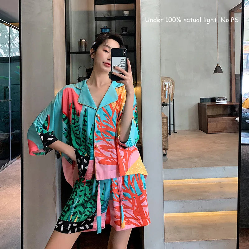 Zomerse Handgetekende Art Tropische Plant Pyjama's