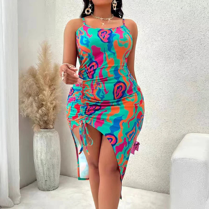 Luna Dames Zomer Sexy Lange Jurk met Jarretel