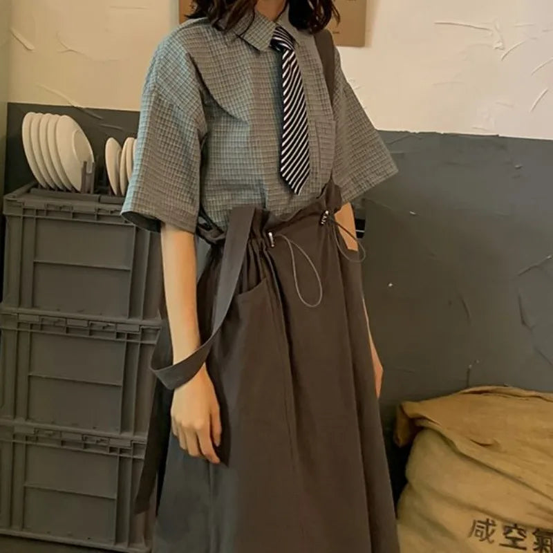 Deeptown Stylish Summer Oversized Checked Blouses for Women