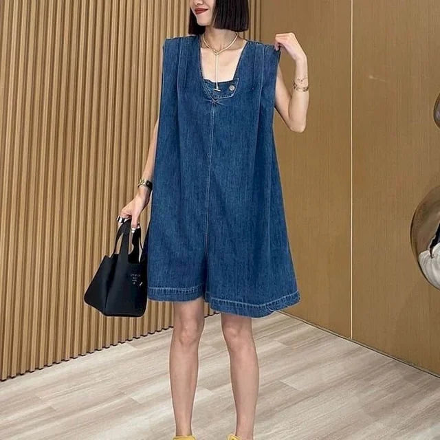 Denim Jumpsuit with Wide Legs