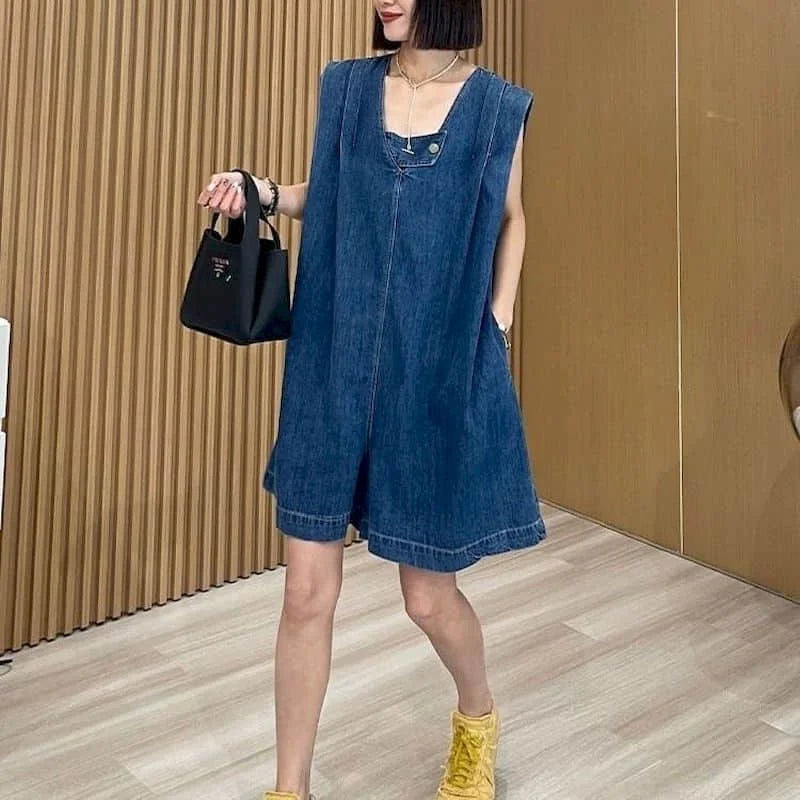 Denim Jumpsuit with Wide Legs