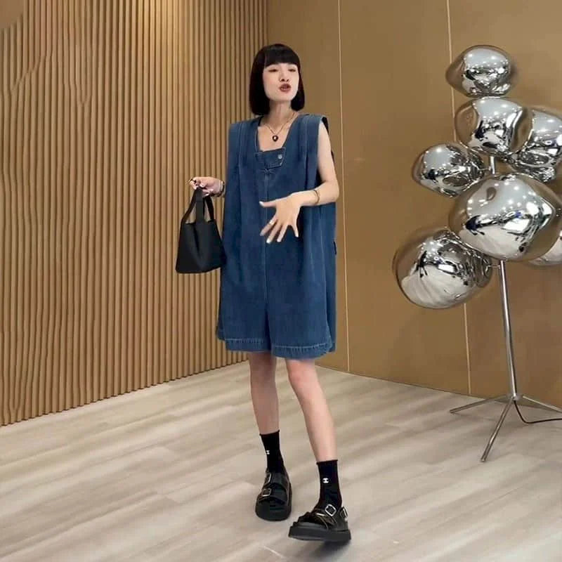 Denim Jumpsuit with Wide Legs