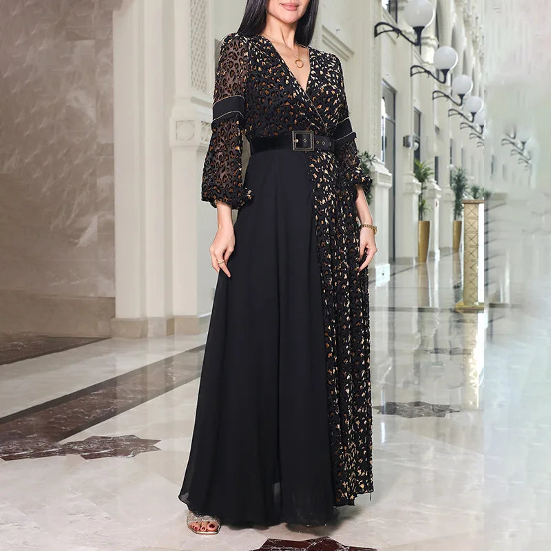 Stylish summer dress with deep V-neck and A-line skirt