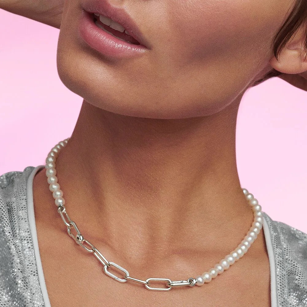 Real 925 Sterling Silver Necklace with Shell Beads