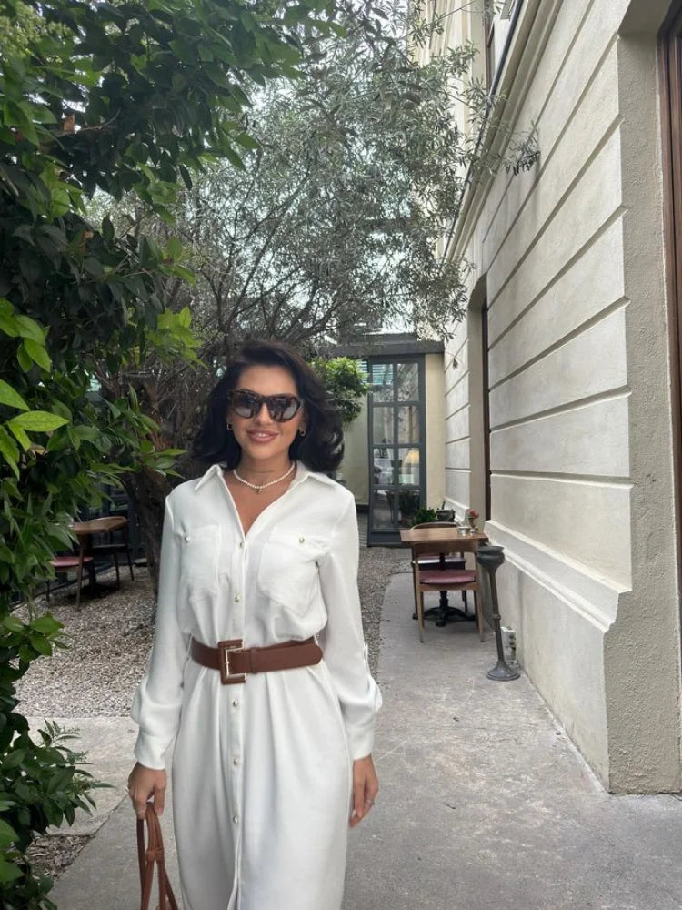 LuxeModa Solide Riemzak Maxi Jurk