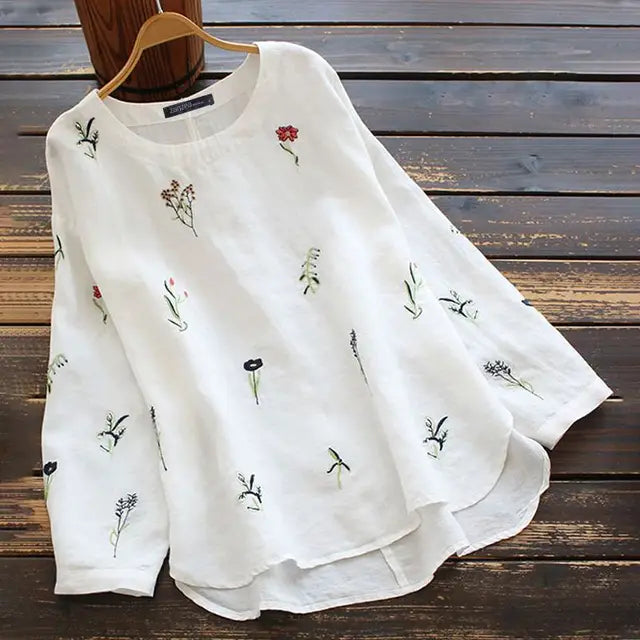 Embroidered Flower Blouse for Women with Long Sleeves