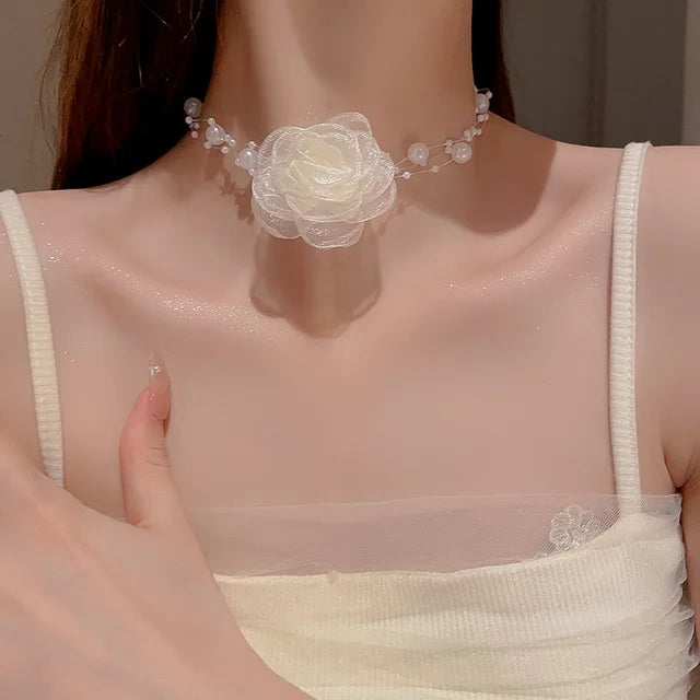 Luna Flower Pearl Choker Necklace for Women
