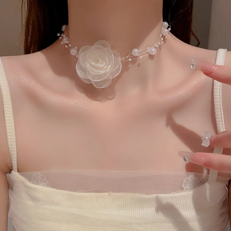 Luna Flower Pearl Choker Necklace for Women