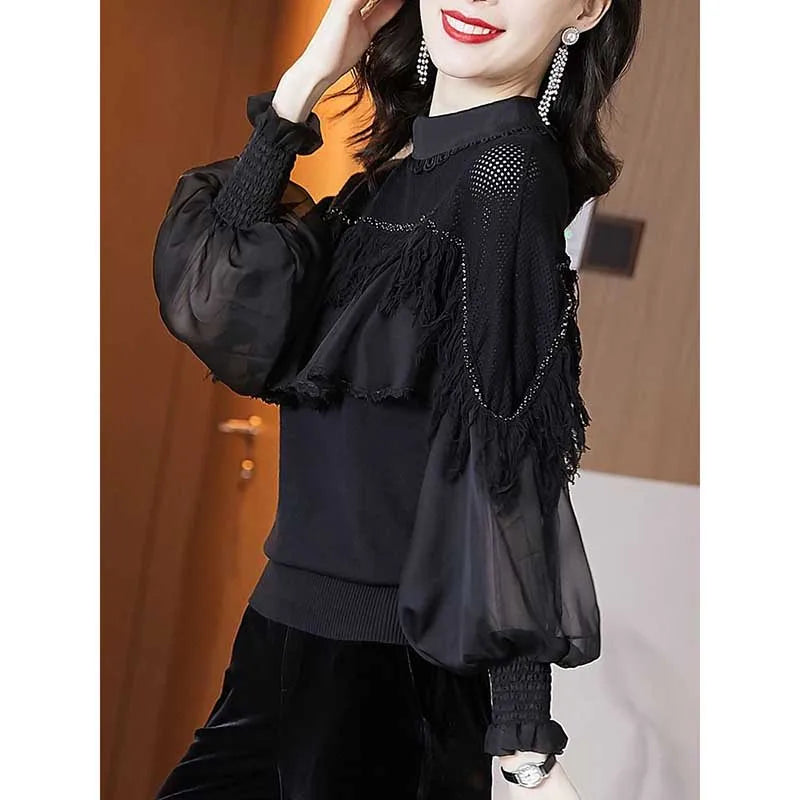 Elegant Spring Blouse with Beads and Tassels