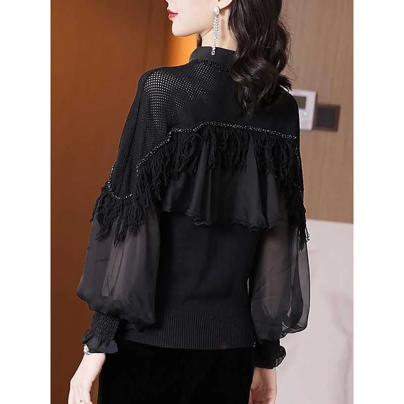 Elegant Spring Blouse with Beads and Tassels