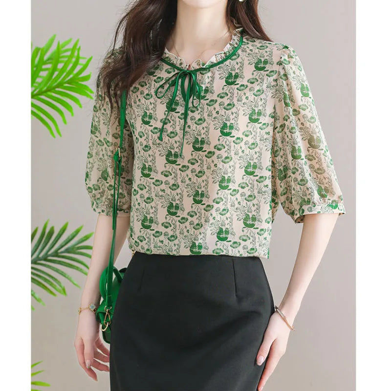 Zomerkoningin Gedrukte Chiffon Blouse voor Vrouwen