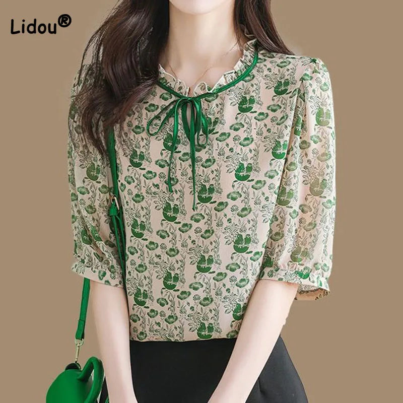 Zomerkoningin Gedrukte Chiffon Blouse voor Vrouwen