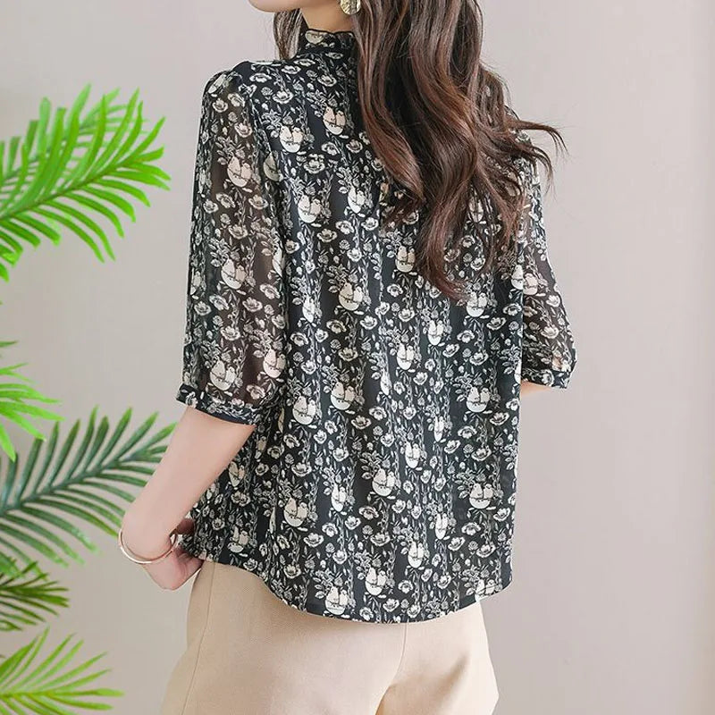 Zomerkoningin Gedrukte Chiffon Blouse voor Vrouwen