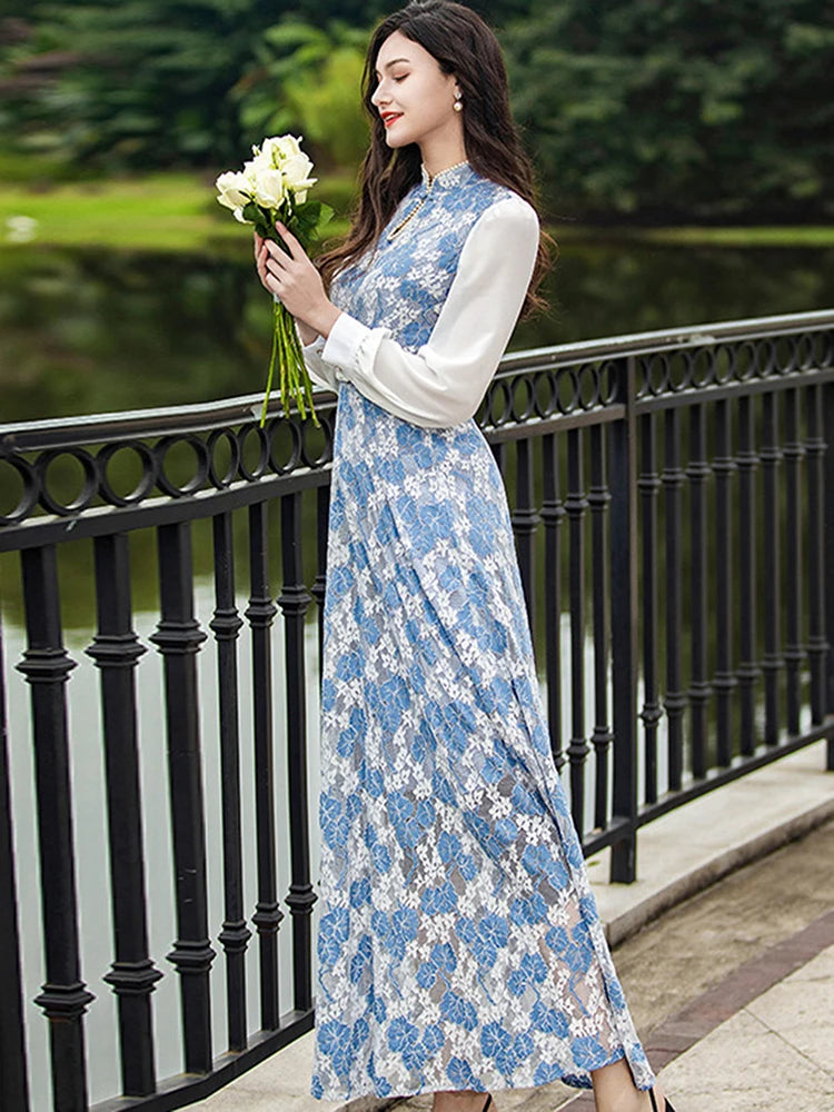 Stylish Luxury Lace Dress for Women - Long Sleeve Evening Dress