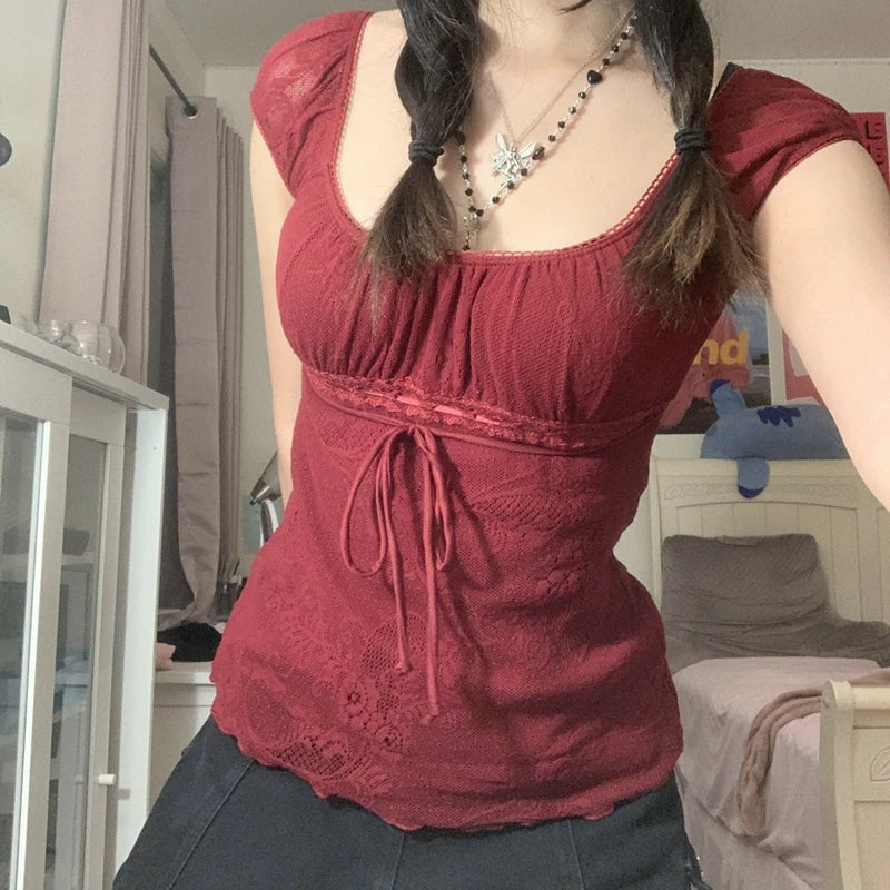 VintageVibes Square Collar Crop Top