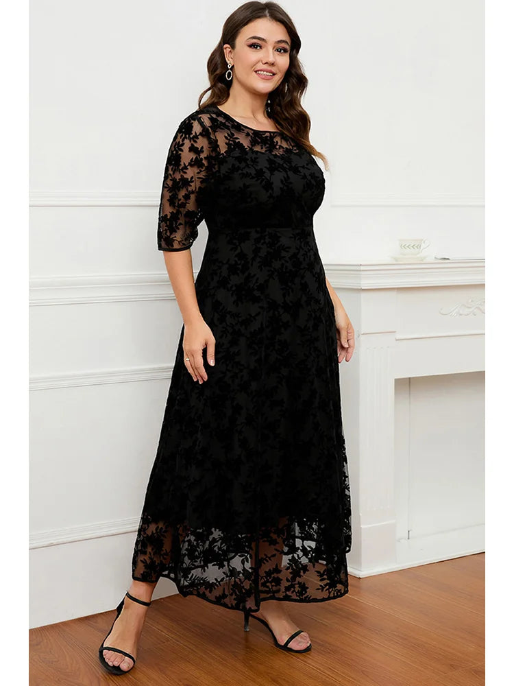 Starry Night Elegant Formal Women's Dress with Lace and Velvet