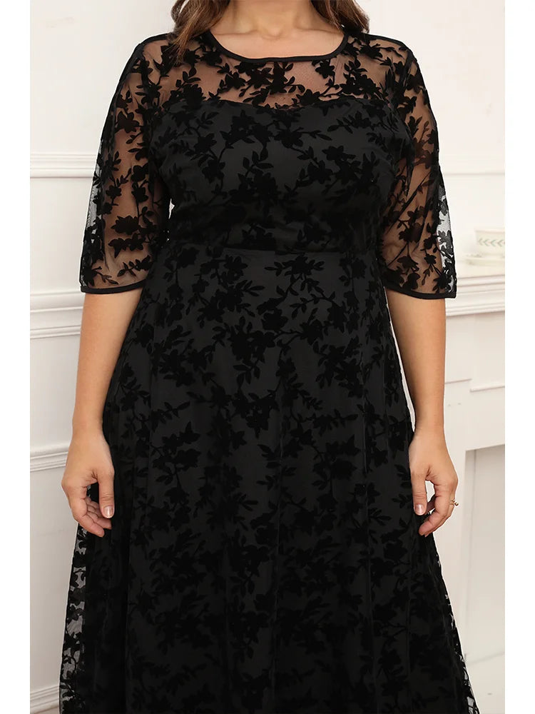 Starry Night Elegant Formal Women's Dress with Lace and Velvet