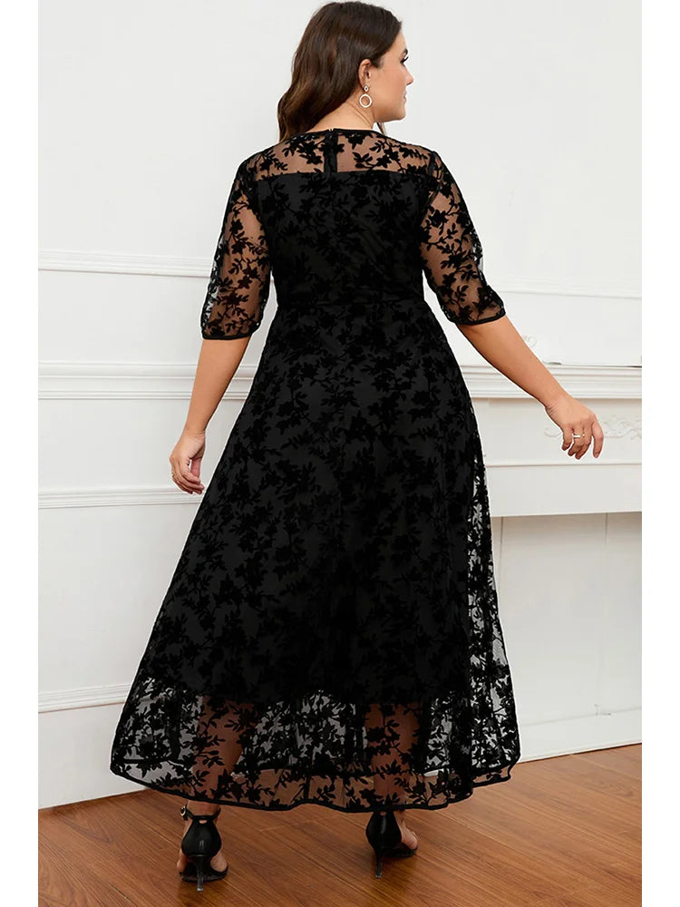 Starry Night Elegant Formal Women's Dress with Lace and Velvet